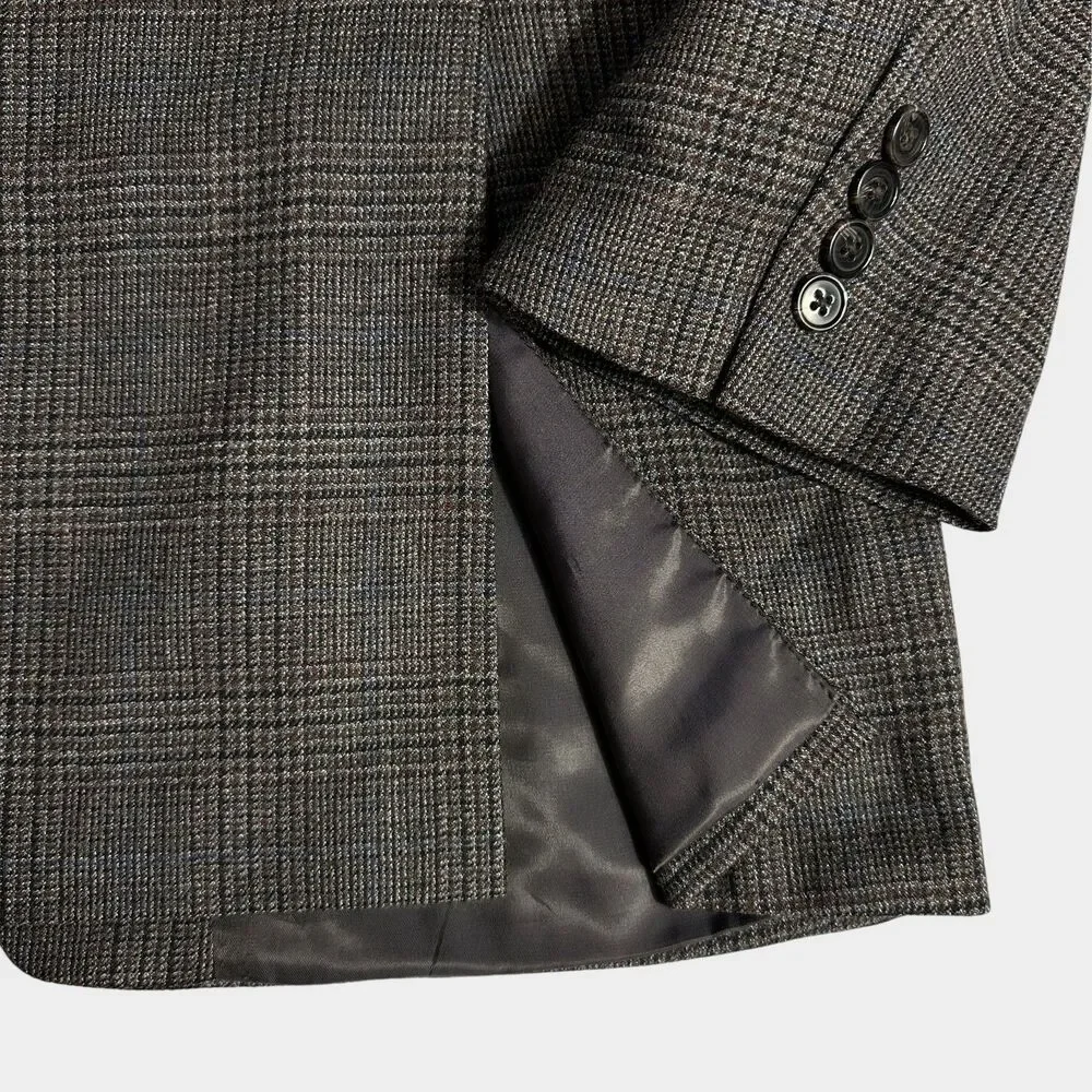 RALPH LAUREN Mens Blazer Sport Coat Two Button Casual Jacket 46L Gray Plaid Wool